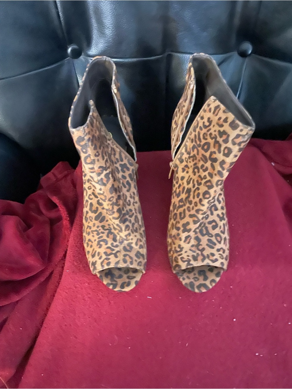 Leopard Print Peep-Toe Ankle Boots - Women